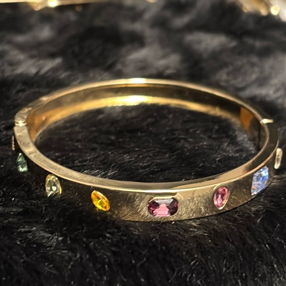 Enamel gold tone Multi set in stones embellished  hindge Bangle Bracelet - Picture 3 of 13
